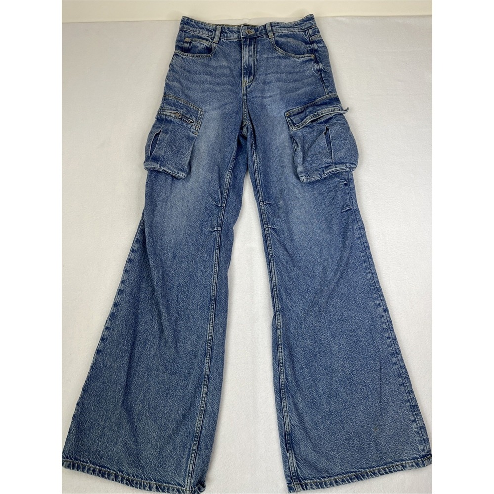 Miss Sixty Others Cargo Denim Jeans Womens 27 Baggy Wide Leg High Rise Flare